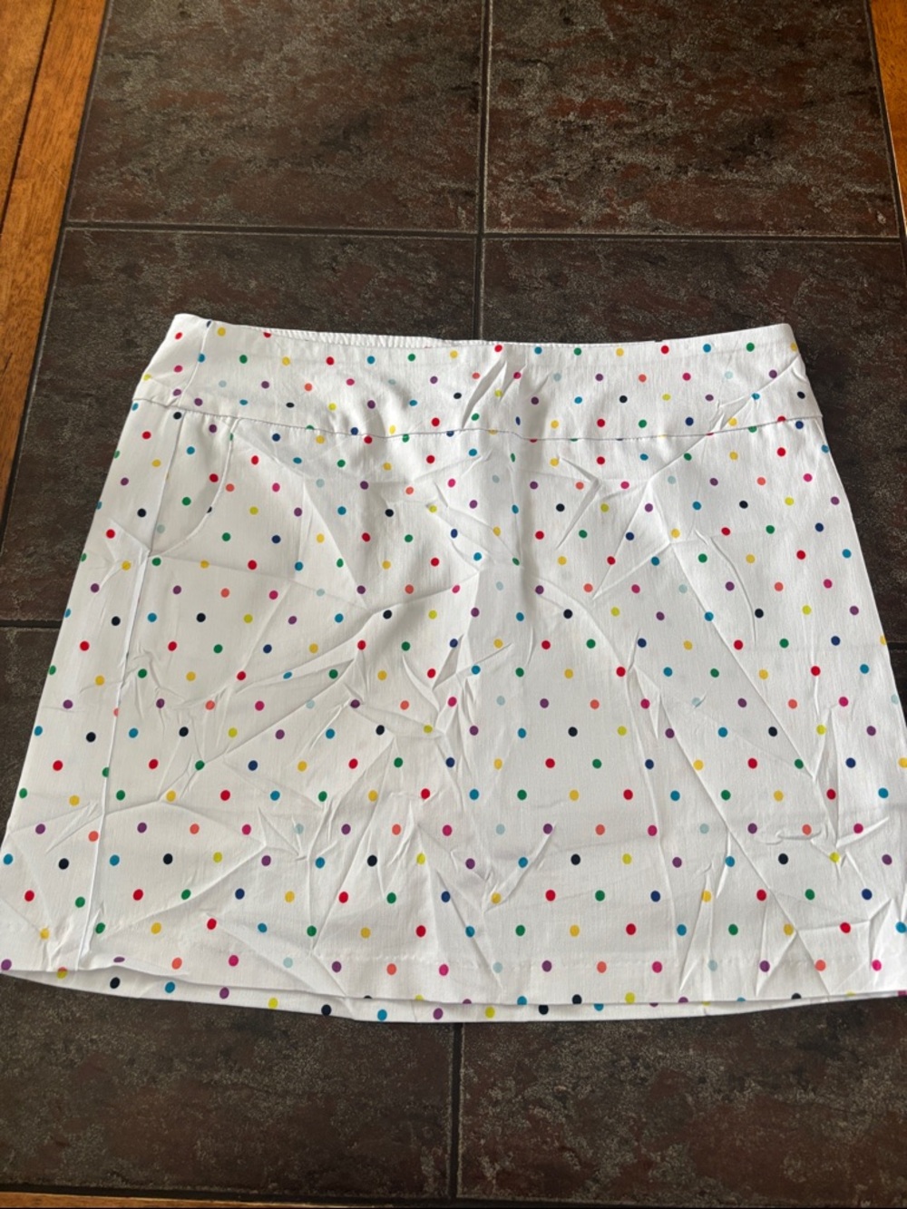 Zac & Rachel White Mini Skirt / Skort with Rainbow Polka Dots
